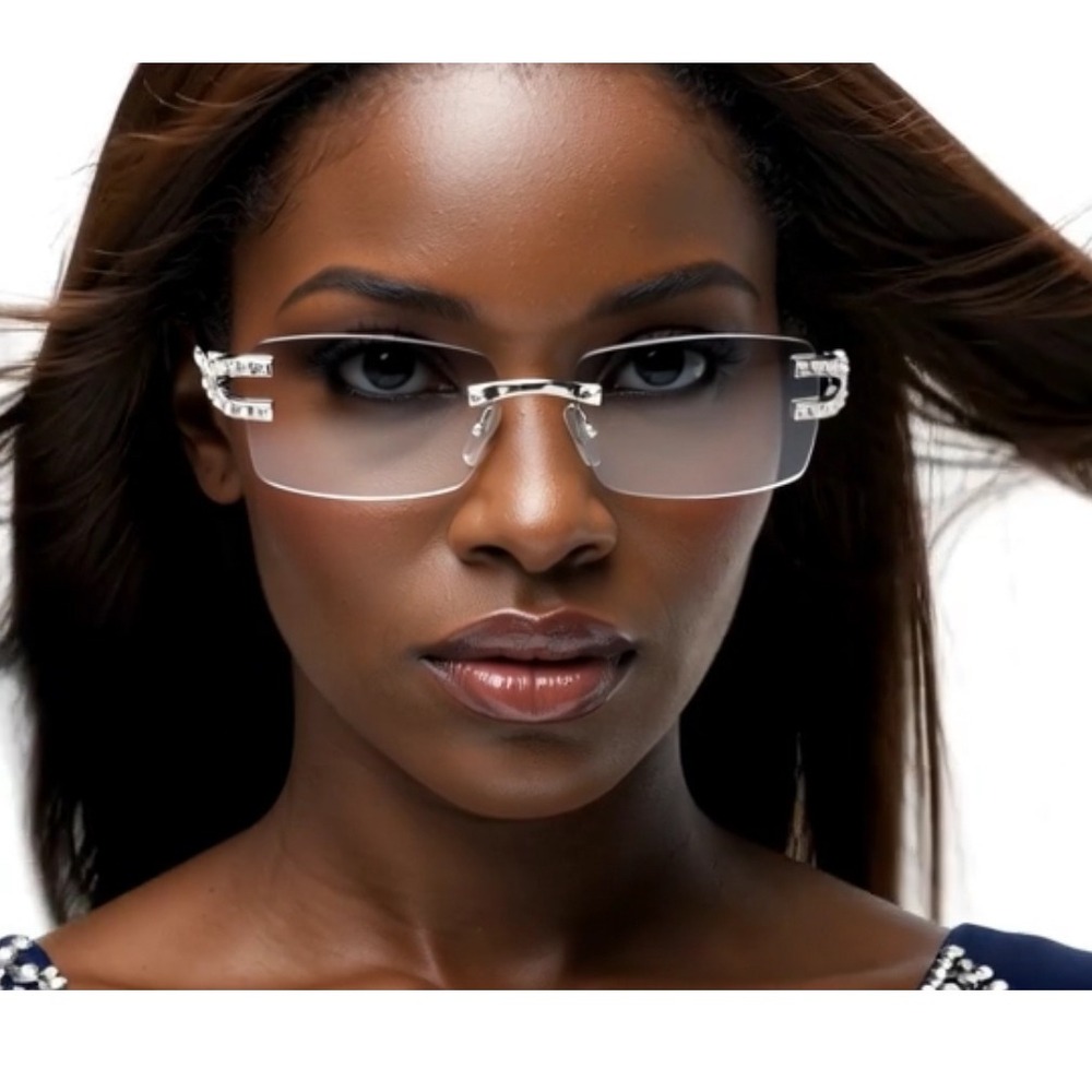 Sunglasses Women Square Rimless Clear Silver Luxury Festival Hip Hop Shades 2026